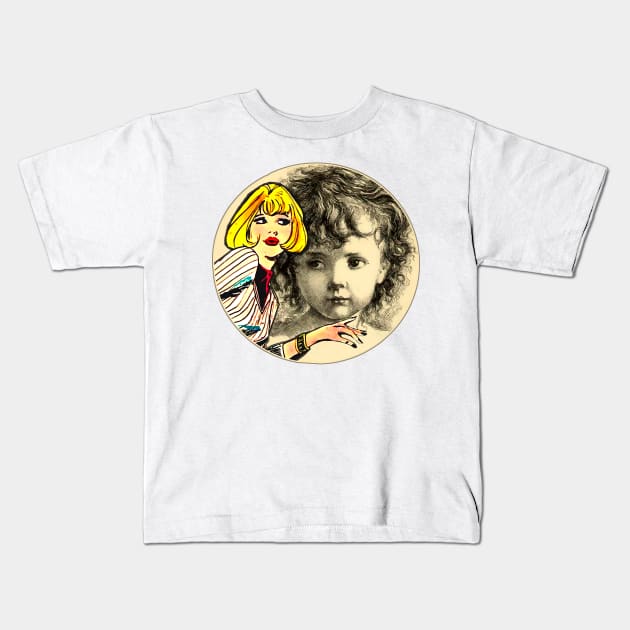 Blonde girl and baby Kids T-Shirt by Marccelus